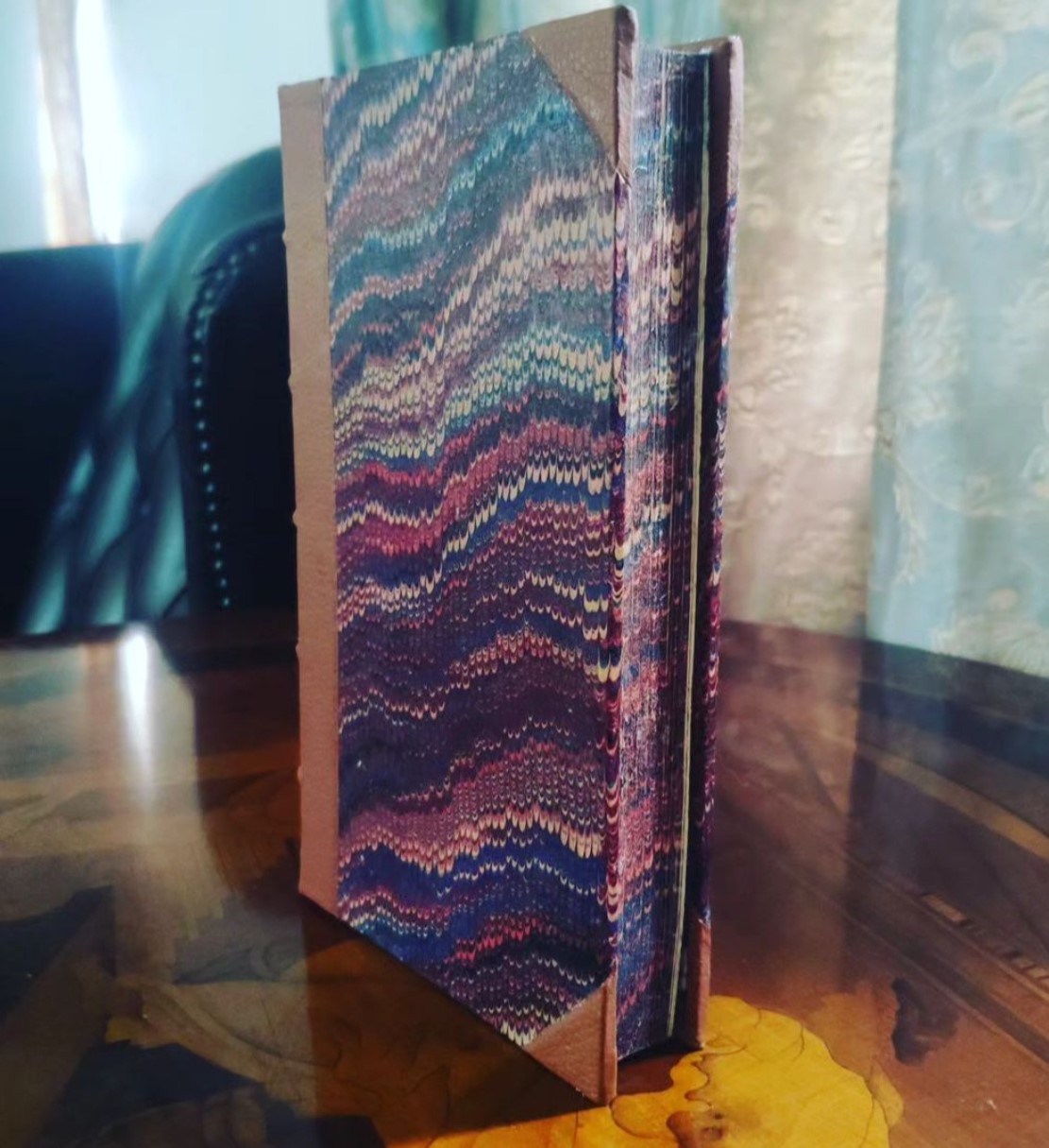 Marbled paper book spine